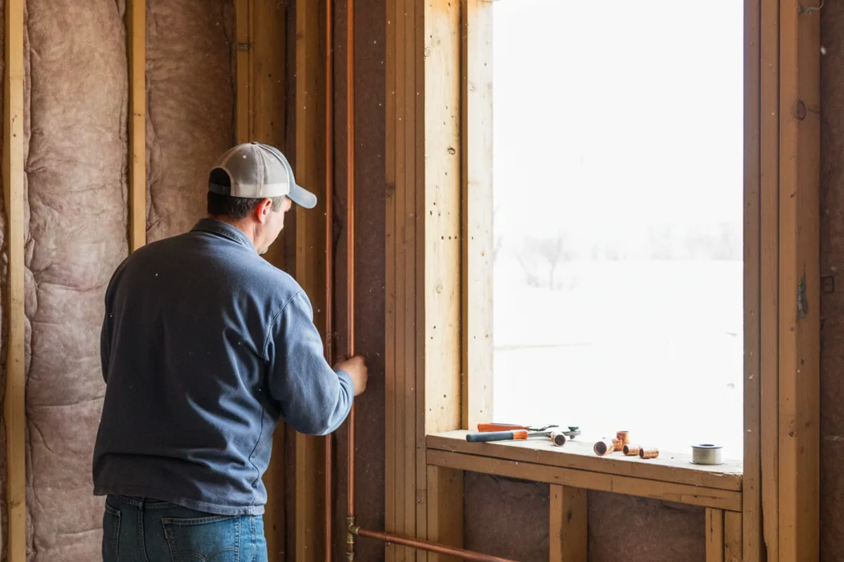 Licensed plumber running new copper supply lines in a Brookville home