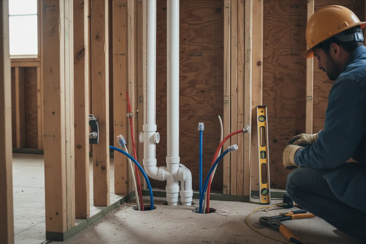 Drain and supply rough-in during Leak Detection in Brookville